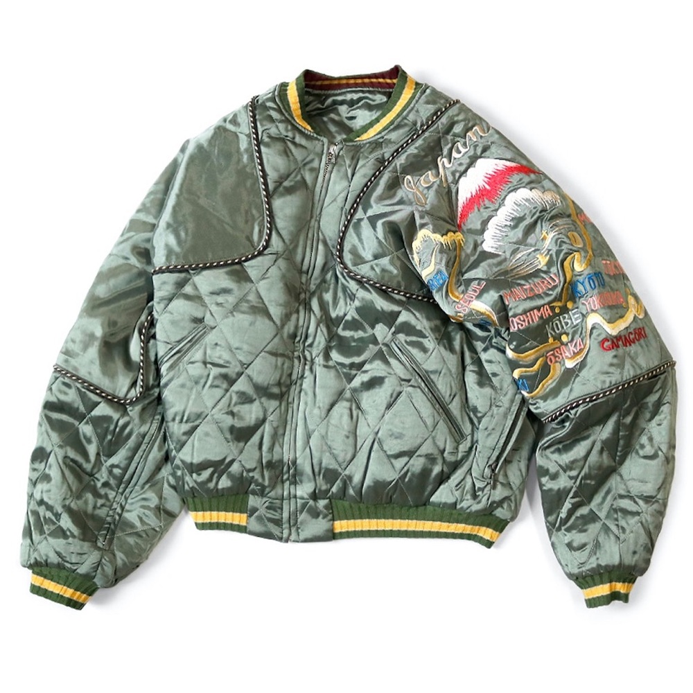 RARE Kapital Rayon Satin Quilting Japan Pillow Bomber Jacket Olive - Picture 4 of 11